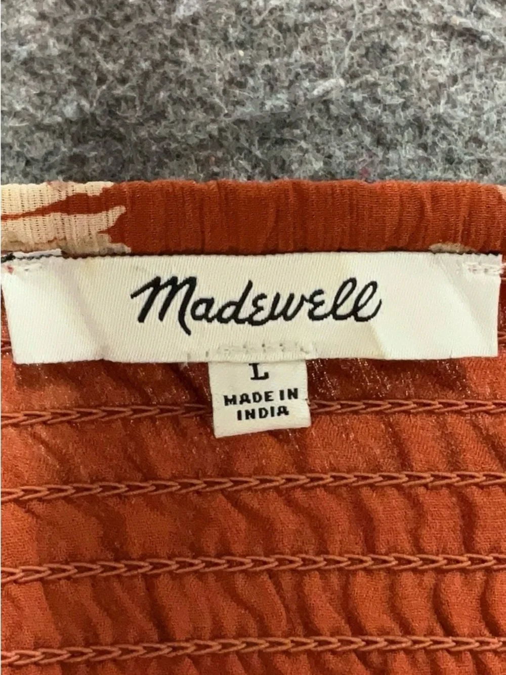 Madewell Rust Floral Smocked Square-Neck Blouse